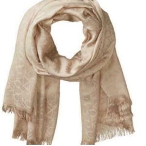 Calvin Klein Monogram CK Logo Heathered Almond Pashmina Wrap Scarf